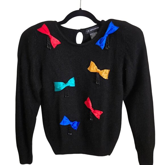 Stunning Lambswool Silk Bow Beaded Detail 1980s Sweater Size XS - Picture 2 of 7